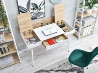 Biurko designerskie BODEN białe i sonoma - pojemne wnętrze
